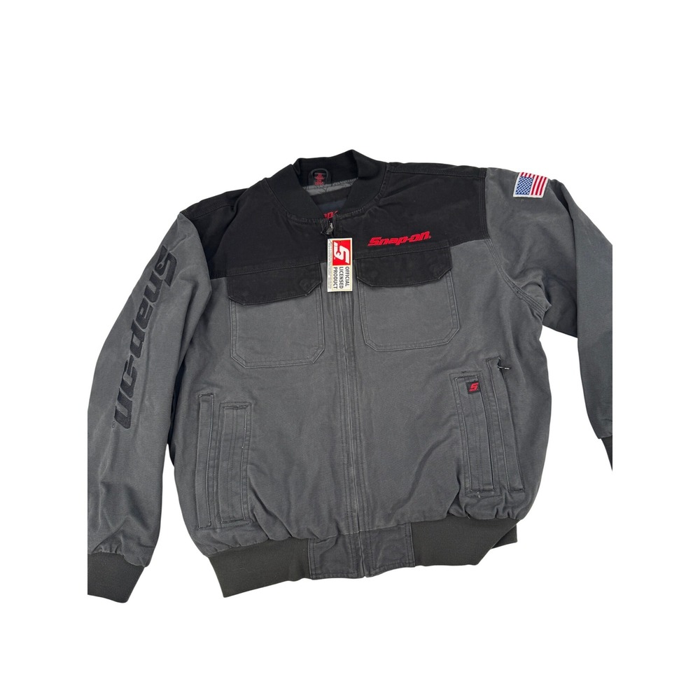 New‎ Snap-on Tools Bomber Jacket Mens Large Gray Black Canvas Insulated Workwear